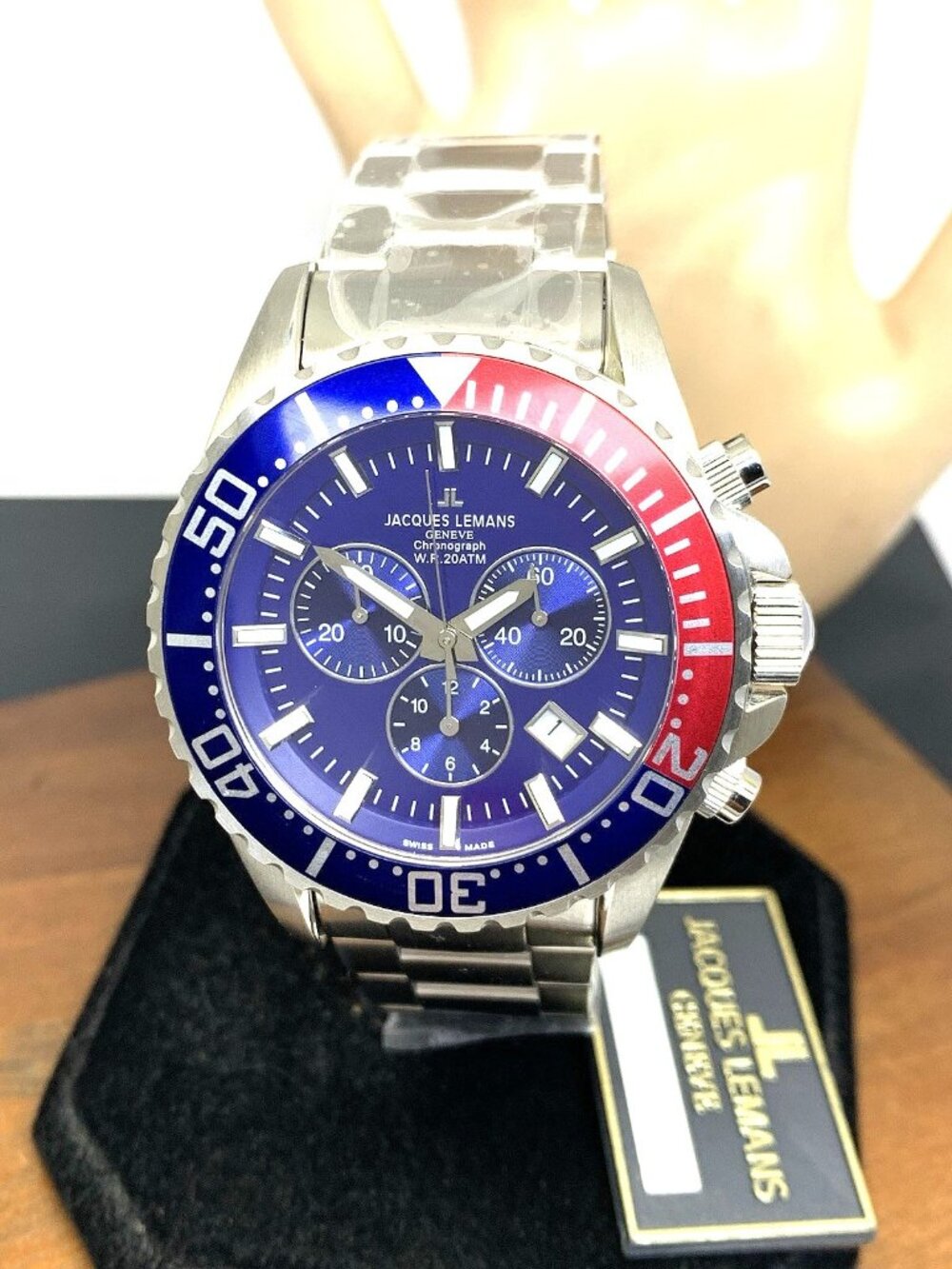 Jacques Lemans Men's Watch G-195C Chronograph Swiss Quartz Blue Dial Pepsi 44mm